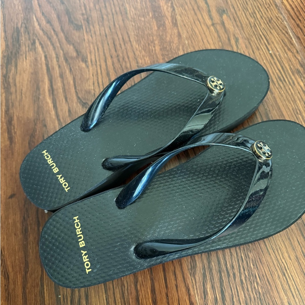 Tory Burch Black Logo Platform Sandals